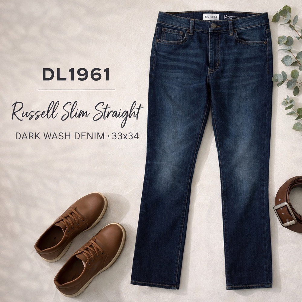 DL1961 Russell Slim Straight Jeans Dark Wash Denim 33x34